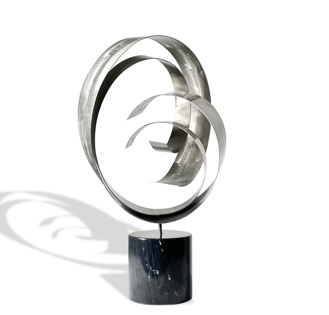 Curtis Jere Abstract metal Ribbon Sculpture on Marble Base USA Circa 1970s (1 of 8)