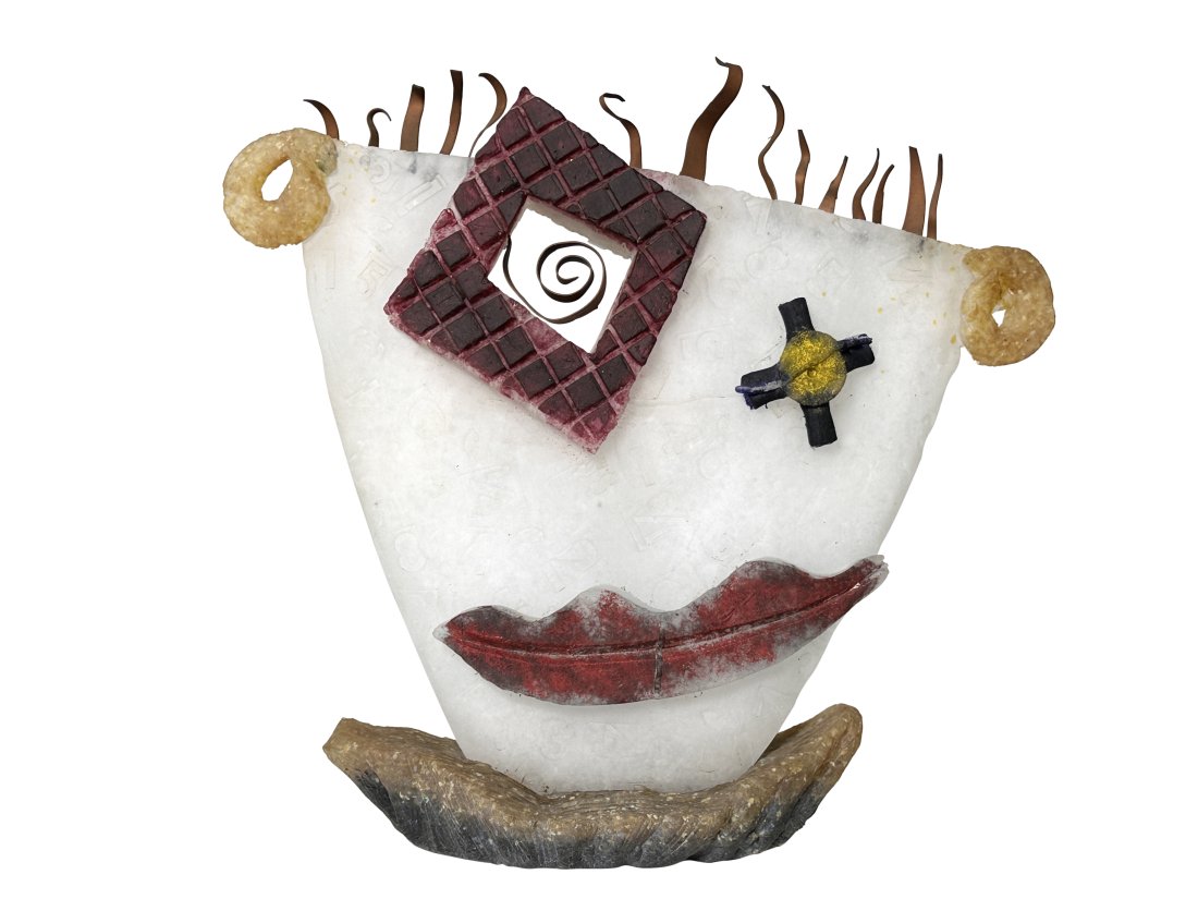 Abstract Pate De Verre Studio Glass Abstract Face sculpture with copper circa 1980s (1 of 10)