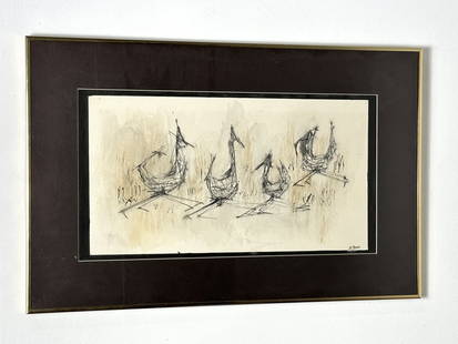 W D Bauss Abstract Mixed Media Drawing Watercolor signed Lower Right Detroit Artist: W D Bauss Abstract Mixed Media Drawing Watercolor signed Lower Right Detroit Artist