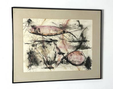 Richard S Reihm Early Modernist Abstract Fish Watercolor Painting signed and dated 1956: Richard S Reihm Early Modernist Anstract Fish Watercolor Painting signed and dated 1957