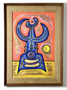 Jose Maria De Servin Oil Painting Abstract Mid Century Mexican Folk Art Signed Lower Right dating to: Jose Maria De Servin Oil Painting Abstract Mid Century Mexican Folk Art Signed Lower Right dating to 1970's