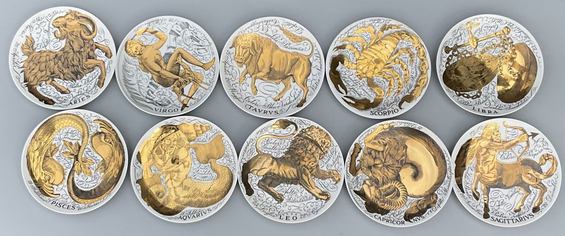 Group of ten Piero Fornasetti Zodiac Horoscope plates  numbers 1 through 9 and plate 12 (1 of 7)