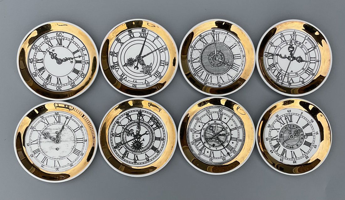 Set of 8 Fornasetti Style coasters in original box: Set of 8 Fornasetti Style coasters in original box