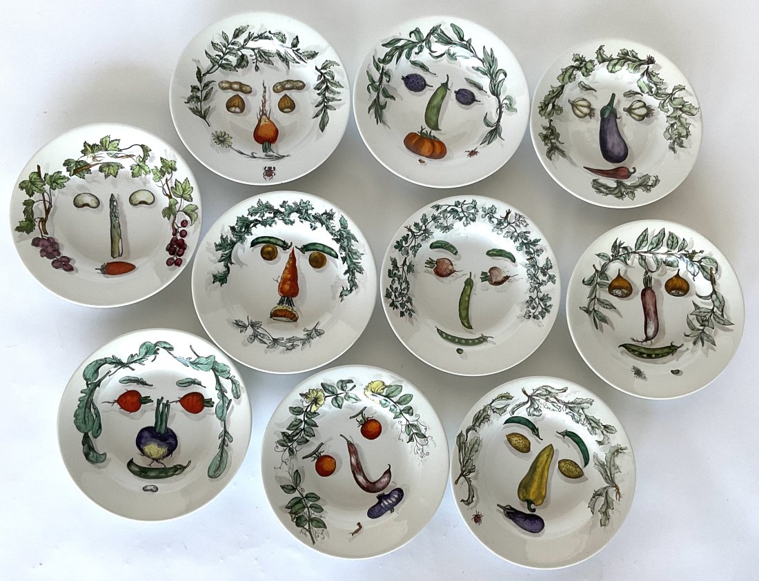 Piero Fornasetti Faces with vegetable bowls set of 10 (1 of 7)