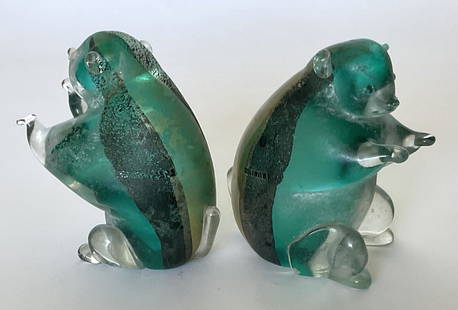 Corroso Murano Art Glass PAIR Bears attributed to Alfredo Barbini circa 1970's: Corroso Murano Art Glass PAIR Bears attributed to Alfredo Barbini circa 1970's