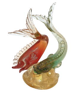 Archimede Seguso Murano Double Fish sculpture circa 1950's: Archimede Seguso Murano Double Fish sculpture circa 1950's