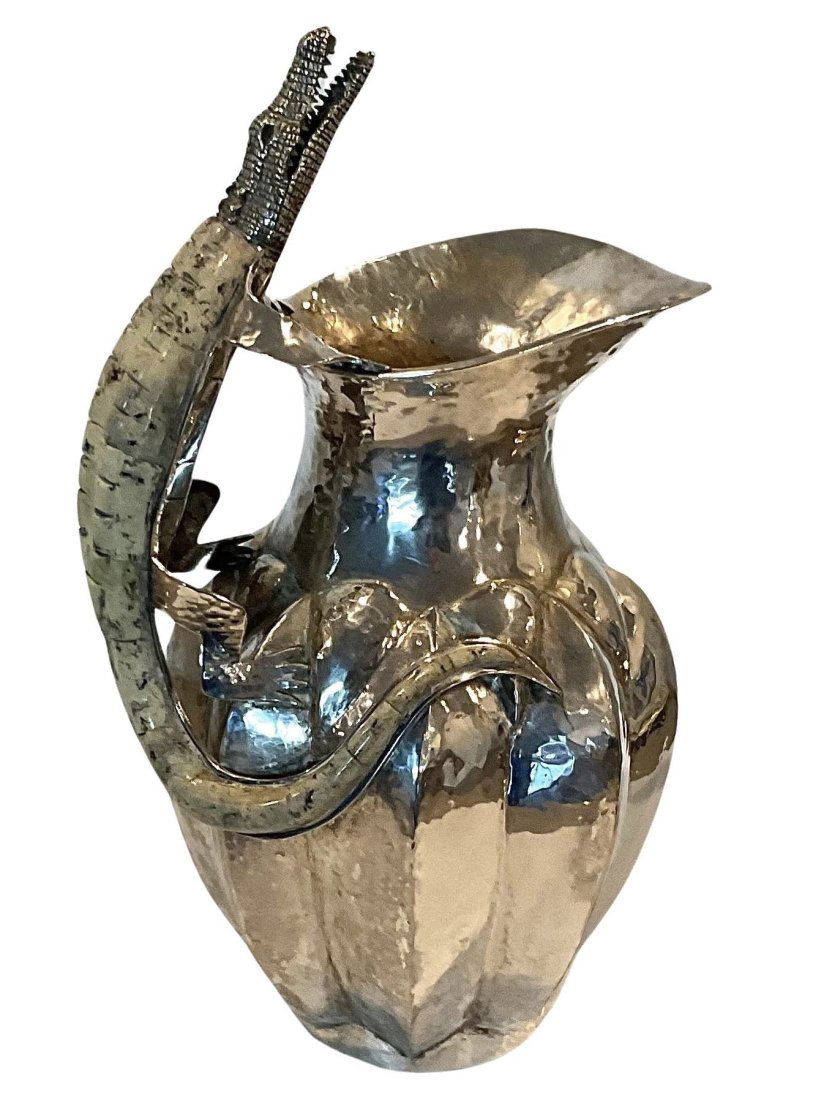 Los Castillo Atributed Large Silver Plate Alligator Pitcher (1 of 1)