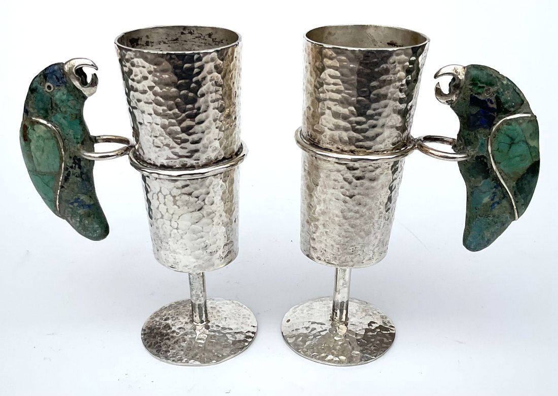 Los Castillo Attributed PAIR Silver plate hand hammered Bird Glasses (1 of 1)