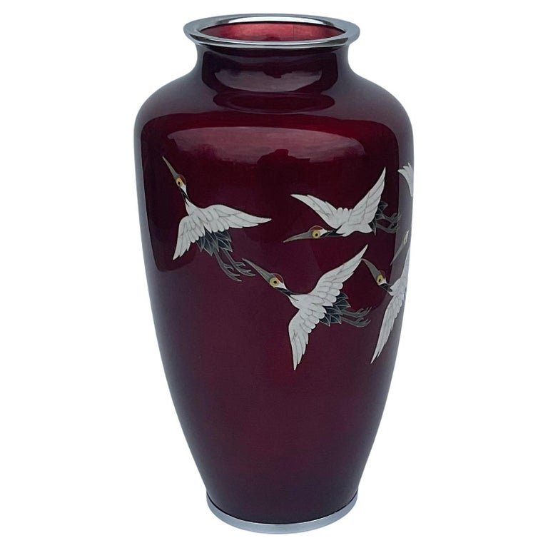 Japanese Cloisonne Vase by Ando with Flying Geese: Japanese Cloisonne Vase by Ando with Flying Geese