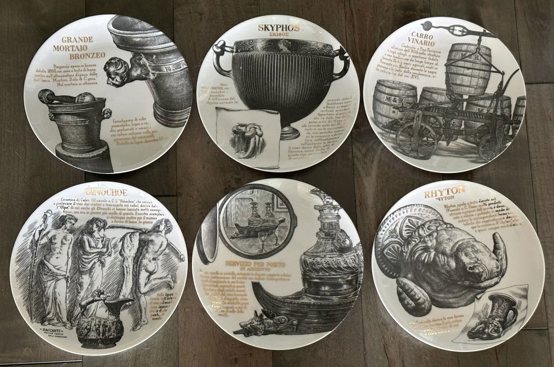 Piero Fornasetti SET of 6 Martini and Rossi Plates (1 of 1)