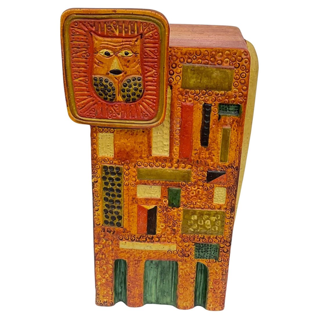 LARGE Marcello Fantoni Lion Pottery sculpture Signed by the artist for Raymor and original label (1 of 4)