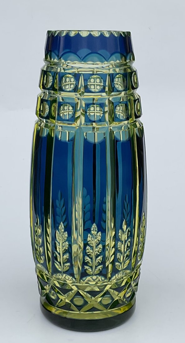 Moser Style Art Glass cut back vibrant vase bpcg Val St Lambert Vaseline (1 of 5)