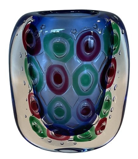 Luigi Onesto Murano Artist Signed Studio Glass Vase with Circles (1 of 2)