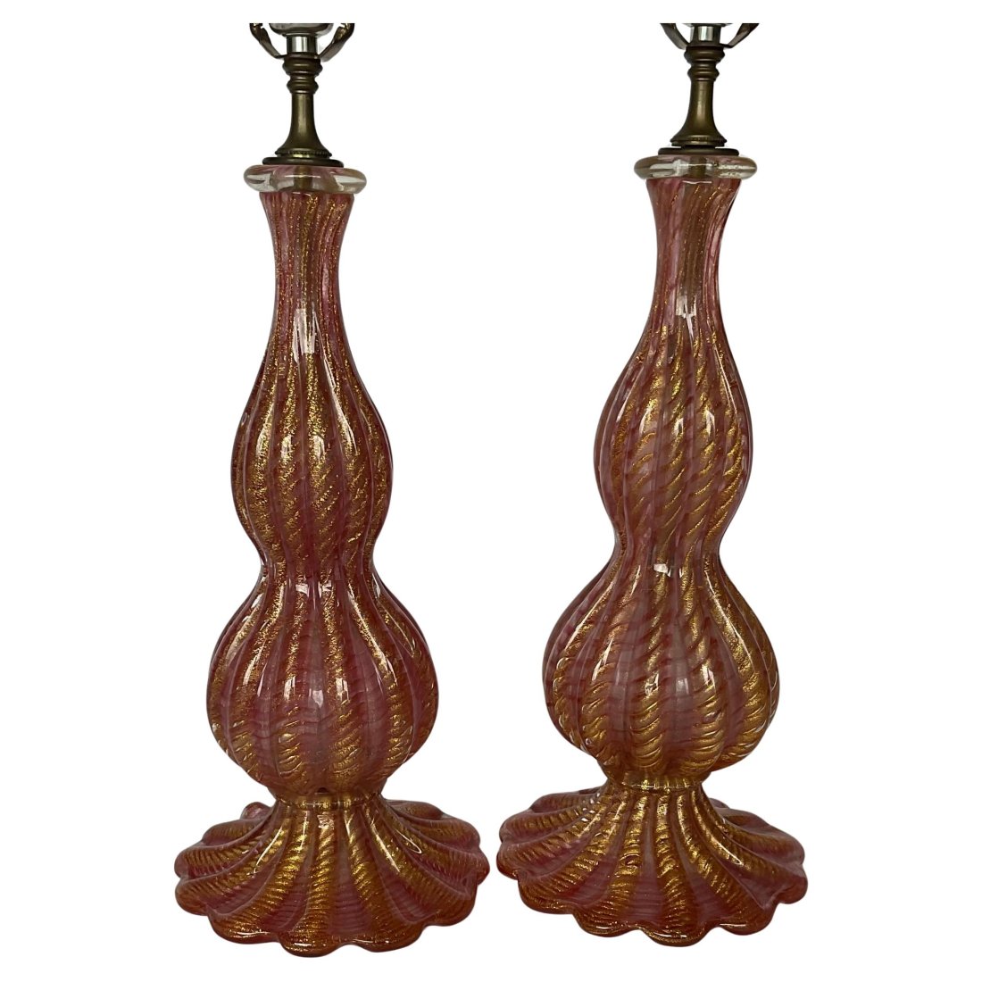 PAIR Barovier and Toso Murano Art Glass Lamps with Original label: PAIR Barovier and Toso Murano Art Glass Lamps with Original label