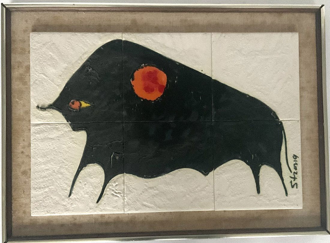 Harris Strong Tile Hanging Sculpture of a Bull (1 of 1)