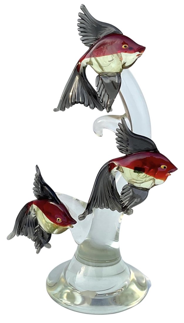 Alfredo Barbini Cenedese Attributed LARGE Triple jumping Fish Murano Sculpture Circa 1960 (1 of 5)
