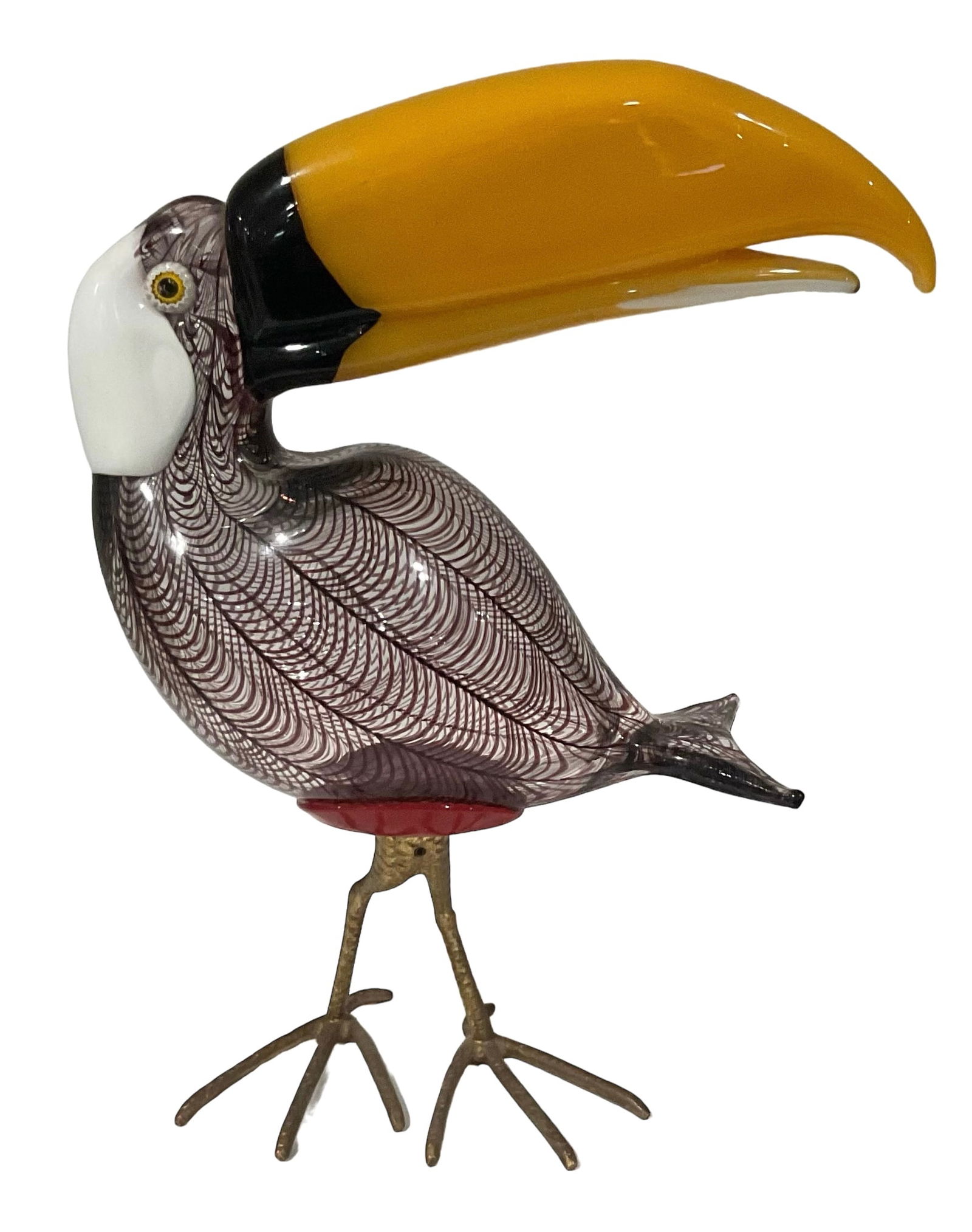 Licio Zanetti Artist Signed LARGE Murano Toucan Sculpture on brass legs circa 1970's (1 of 3)