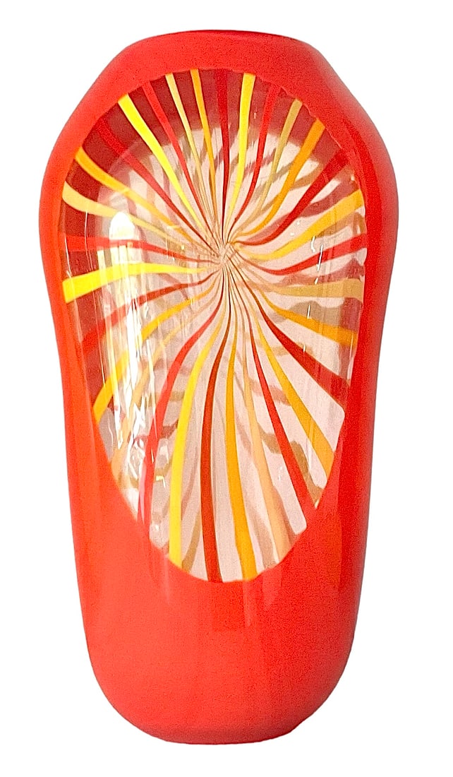 Eli Vetri D Arte Formantello Murano Pinwheel vase in bright orange with original label (1 of 5)