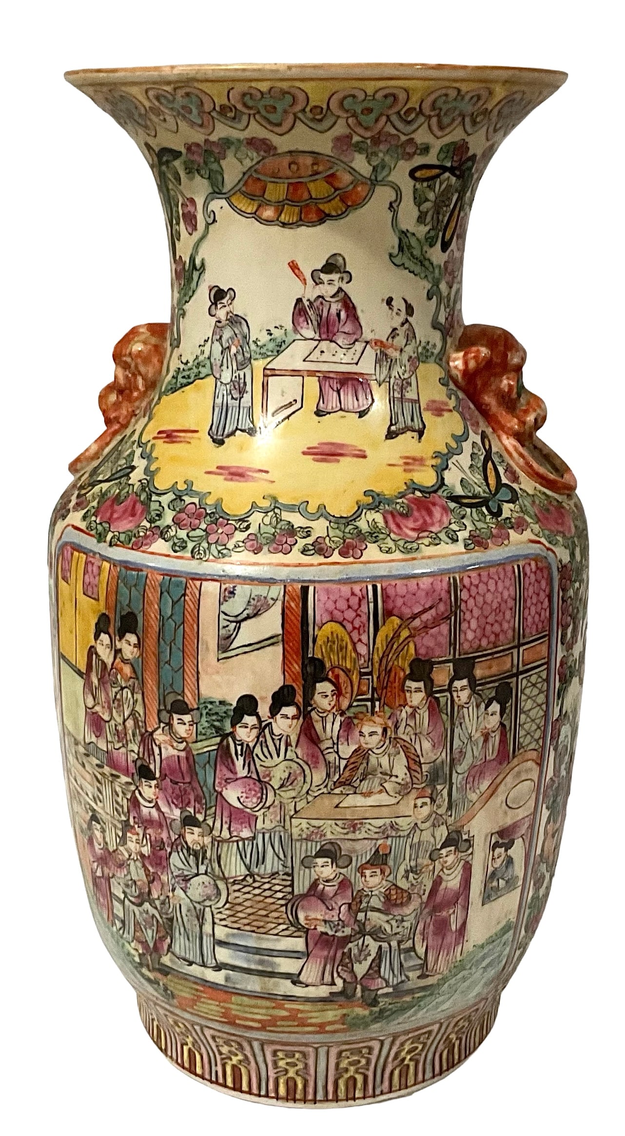 Rose Medallion Antique Signed Porcelain vase with signature to bottom great handles (1 of 5)