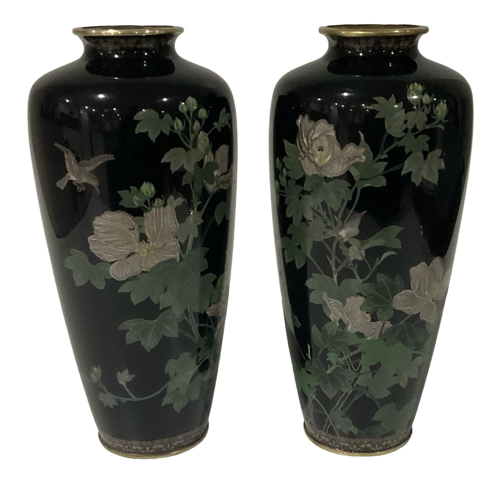 PAIR Artist Signed Japanese Cloisonne Vases with silver wire decoration (1 of 5)