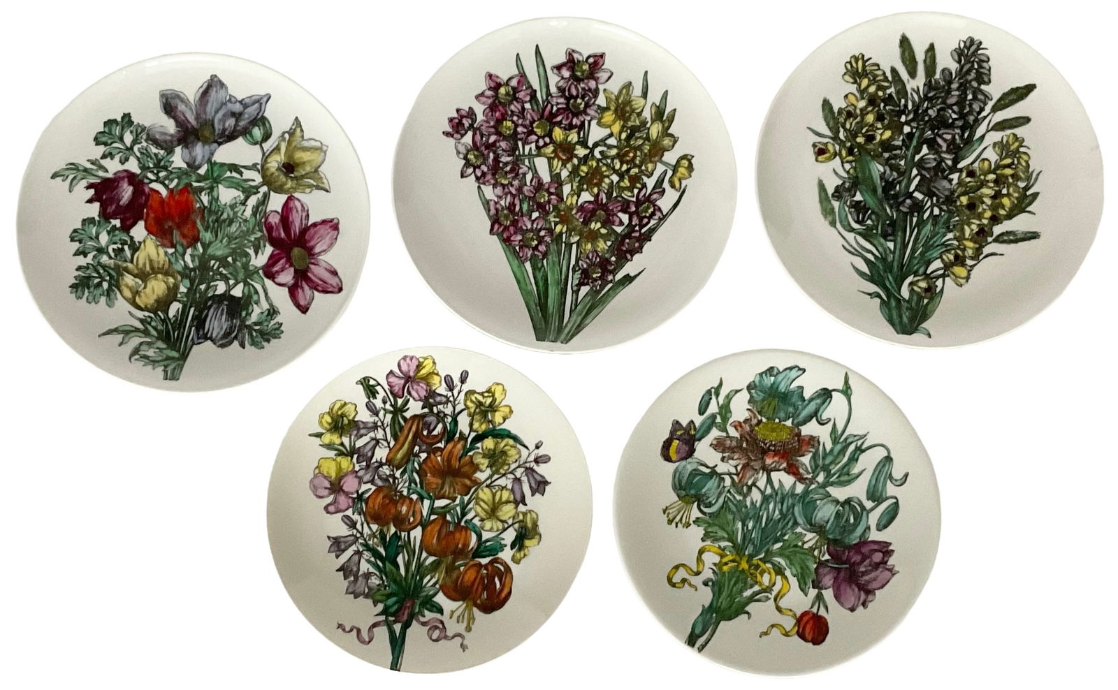 Piero Fornasetti Group of 5 FIORI Porcelain Plates (1 of 2)