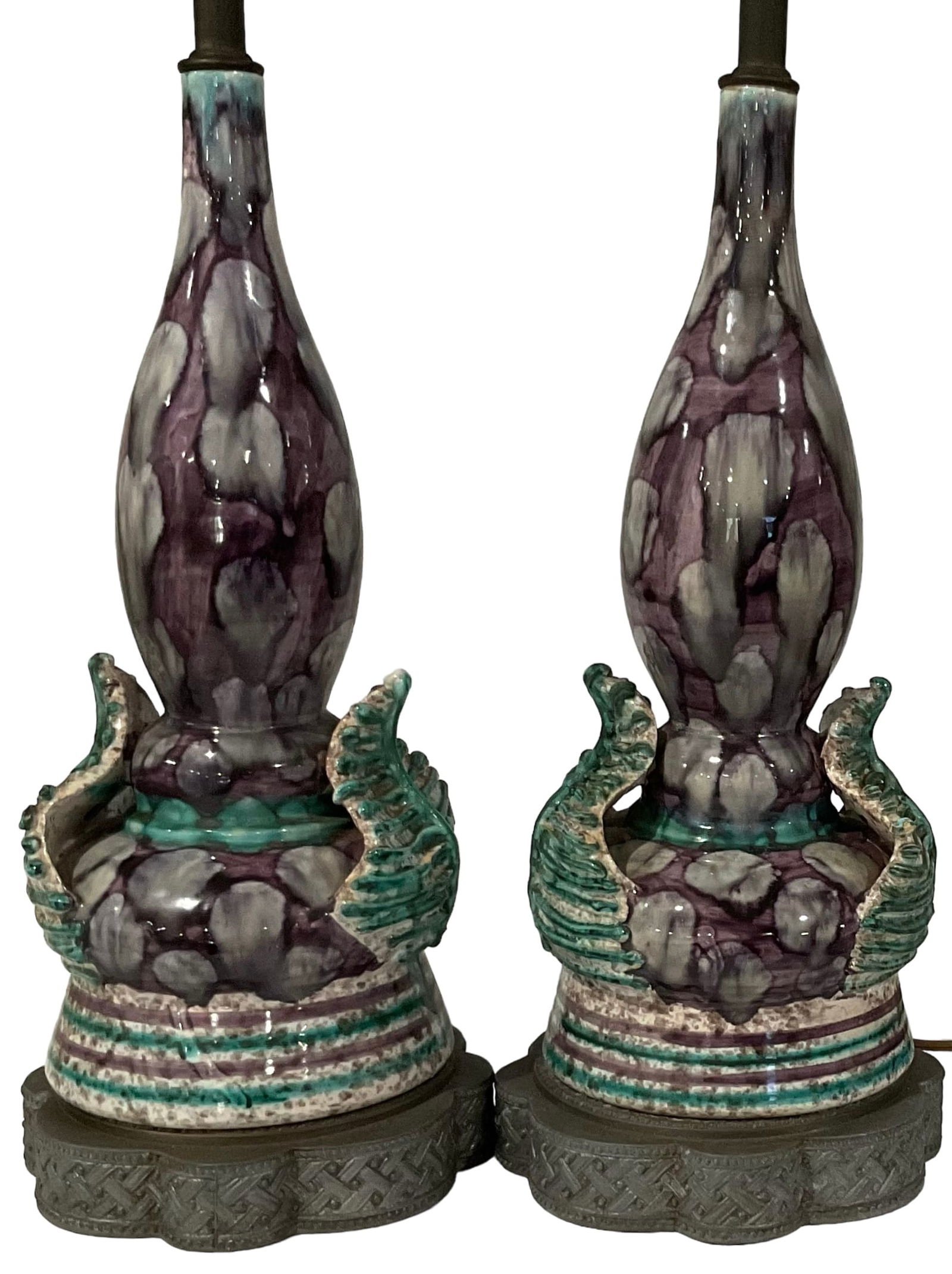 Pair ITALIAN Pottery Lamps Circa 1950's with original label Gambone style (1 of 3)