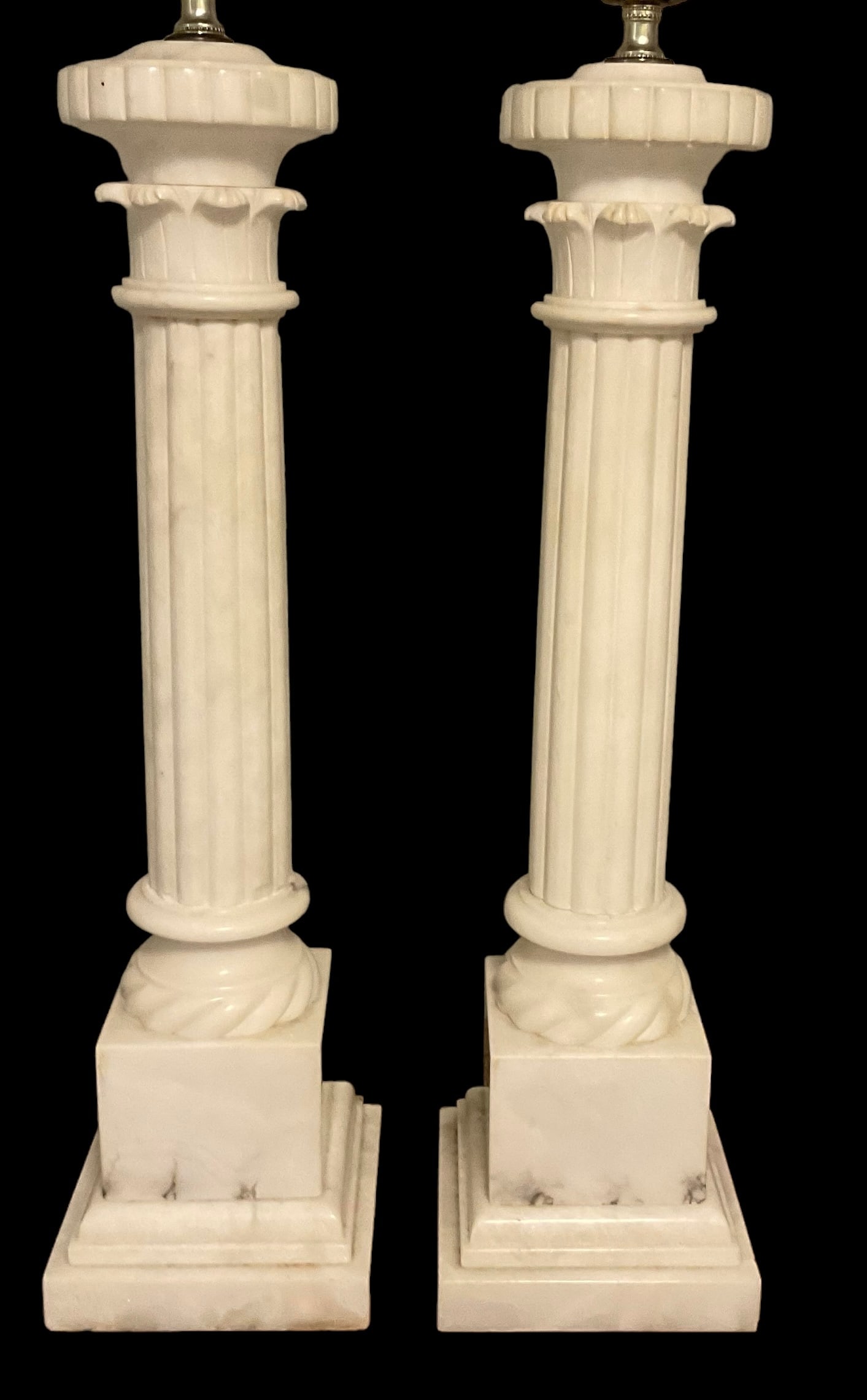 Pair Large White Marble Column Lamps (1 of 1)