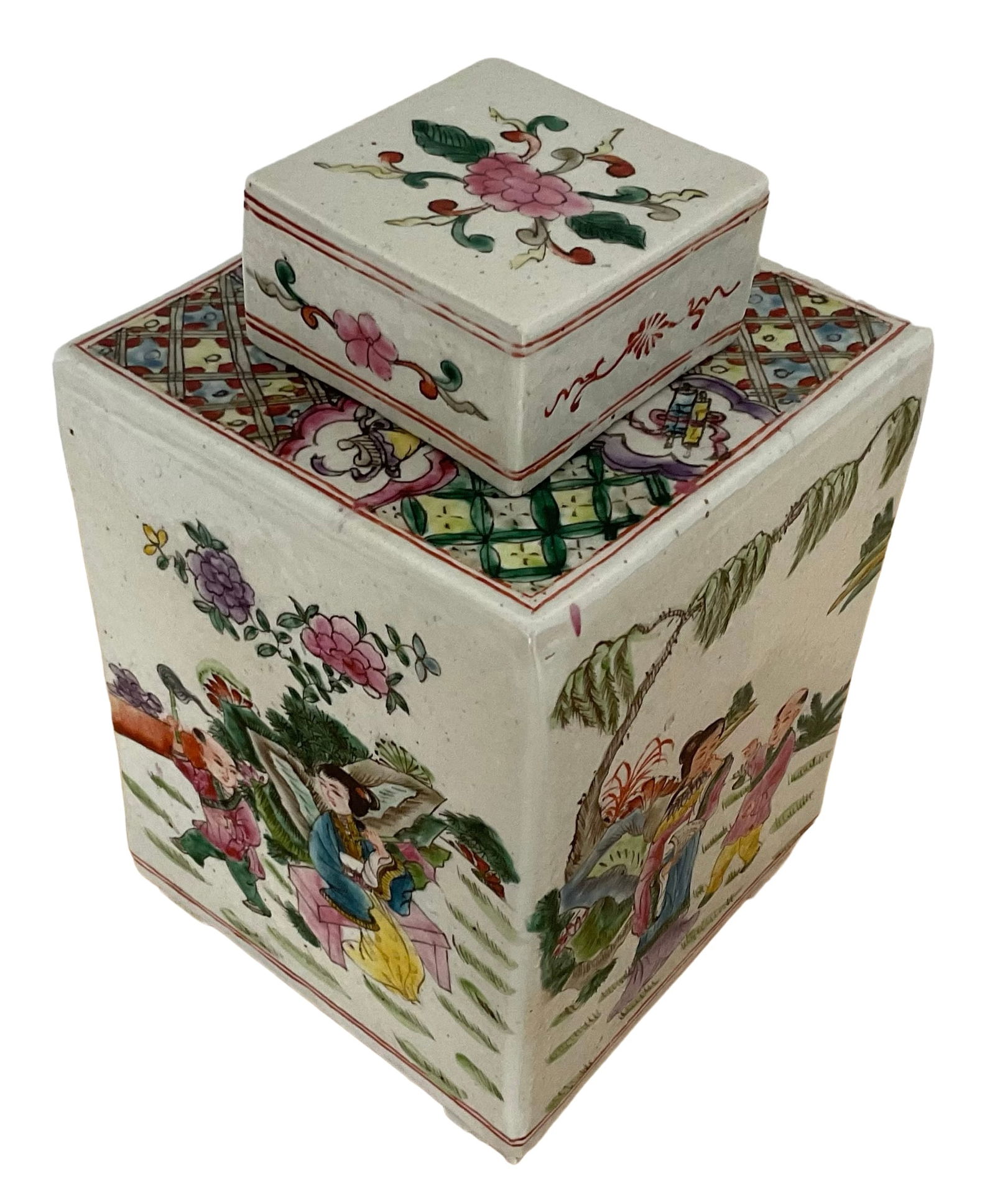 Antique Chinese Signed scenic lidded jar figures (1 of 6)