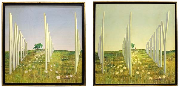 Wayne White Mid Century Modern Amazing Diptych painting YOUREGO MYEGO (1 of 4)
