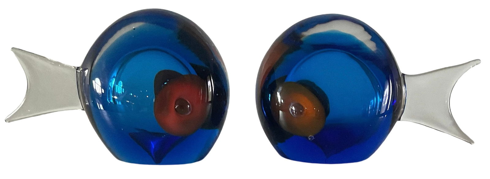 PAIR Antonio Da Ros Cenedese Murano Art Glass sommerso fish in vibrant blue: PAIR Antonio Da Ros Cenedese Murano Art Glass sommerso fish in vibrant blue