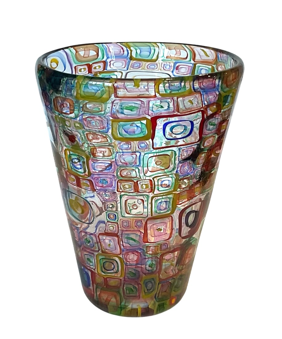 Robin Mix Artist Signed Amereican Studio Art Glass Mosaic murrine vase (1 of 6)