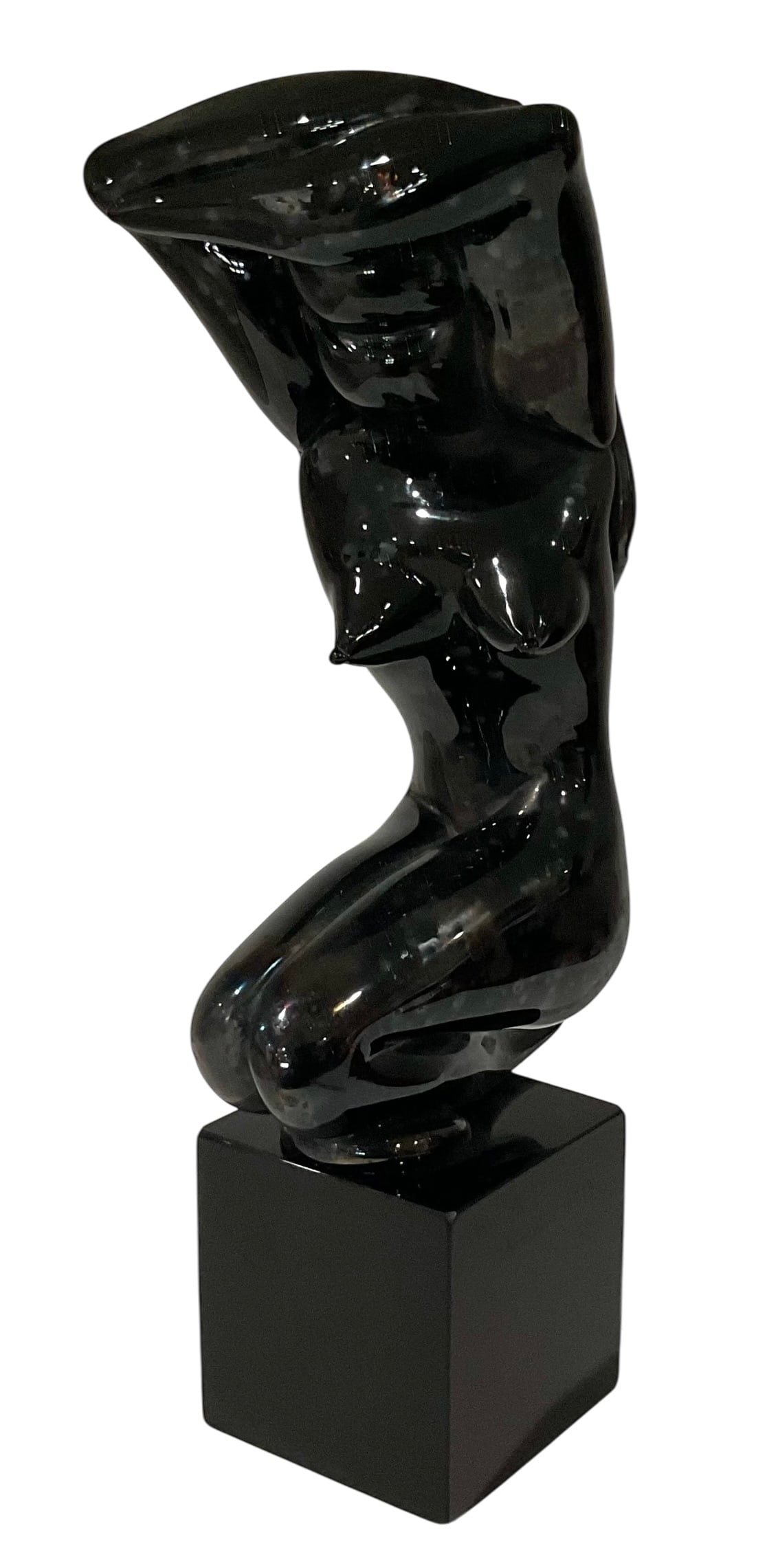 Signed Alberto Rossi Murano Art Glass Figural nude Sculpture in black with corroso and irredescent: Signed Alberto Rossi Murano Art Glass Figural nude Sculpture in black with corroso and irredescent finish