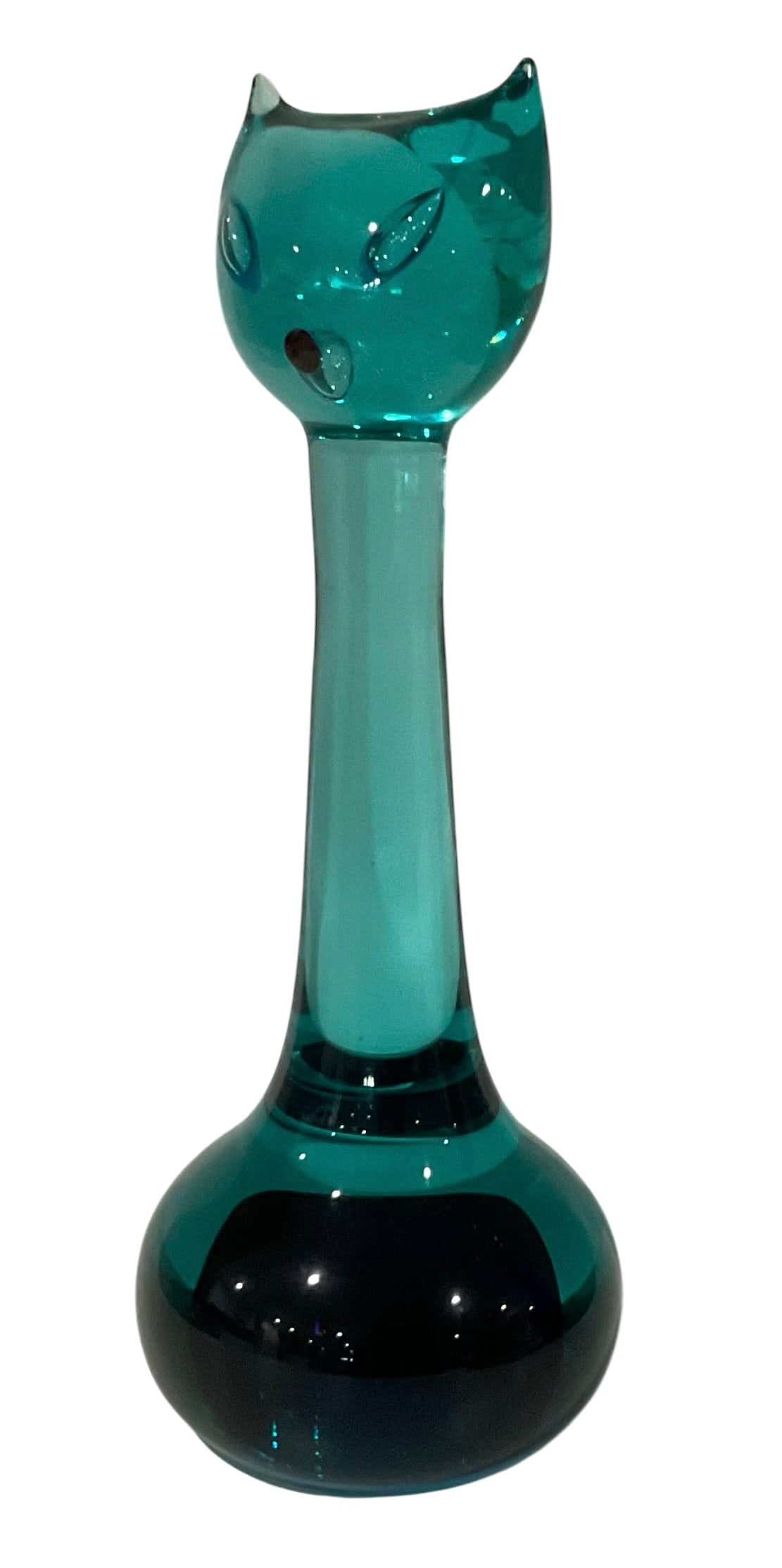 Antonio Da Ros Murano Art Glass Sommerso Cat figure for Cenedese in vibrant blue: Antonio Da Ros Murano Art Glass Sommerso Cat figure for Cenedese in vibrant blue