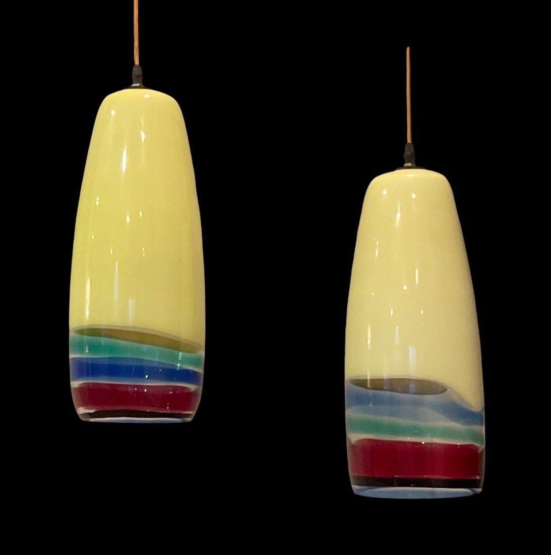 Massimo Vignelli Venini PAIR Model 4035 Pendant Lights lamps in vibrant yellow (1 of 7)