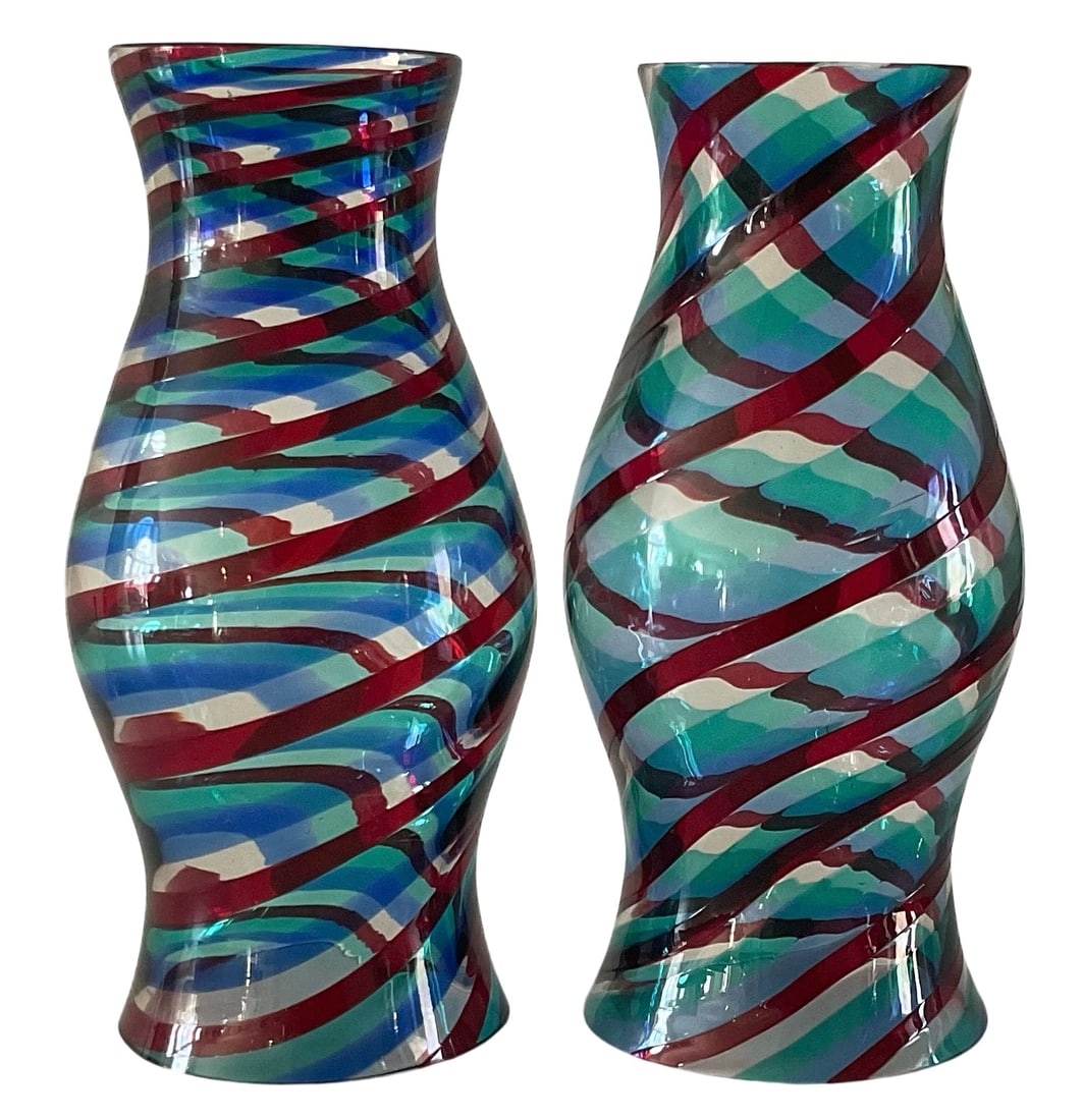 PAIR Fulvio Bianconi Venini Murano Italian art glass fasce shades: PAIR Fulvio Bianconi Venini Murano Italian art glass fasce shades