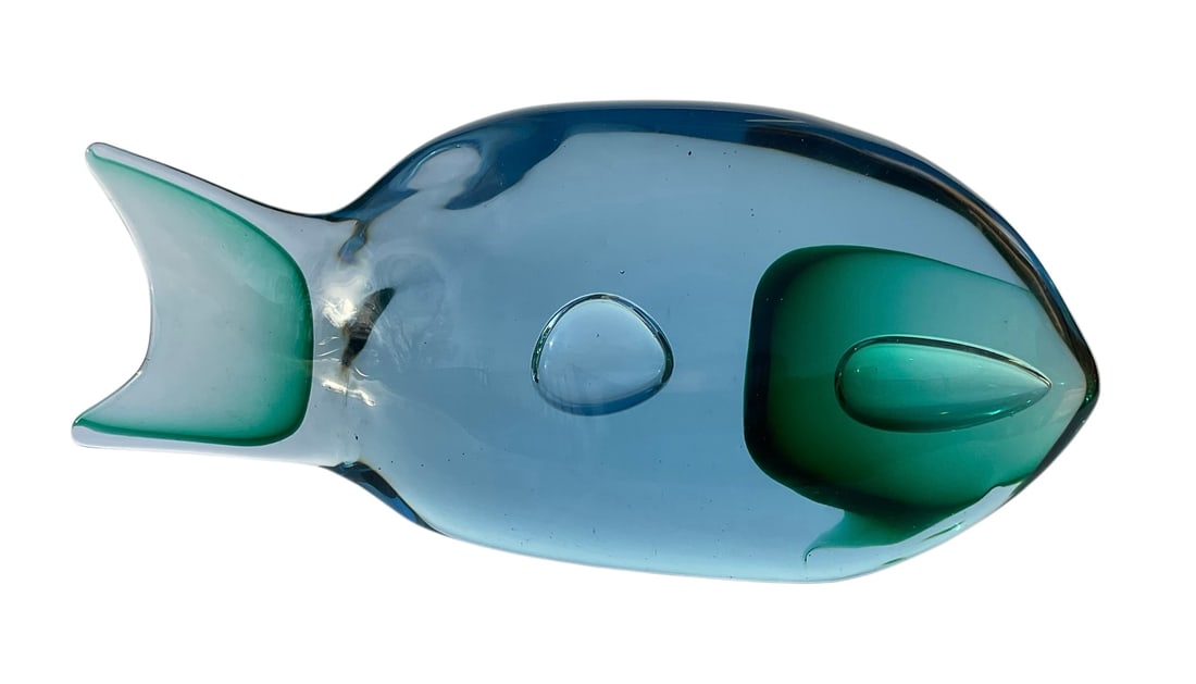 Antonio Da Ros Cenedese Murano Sommerso Art Glass fish sculpture with original signature (1 of 2)