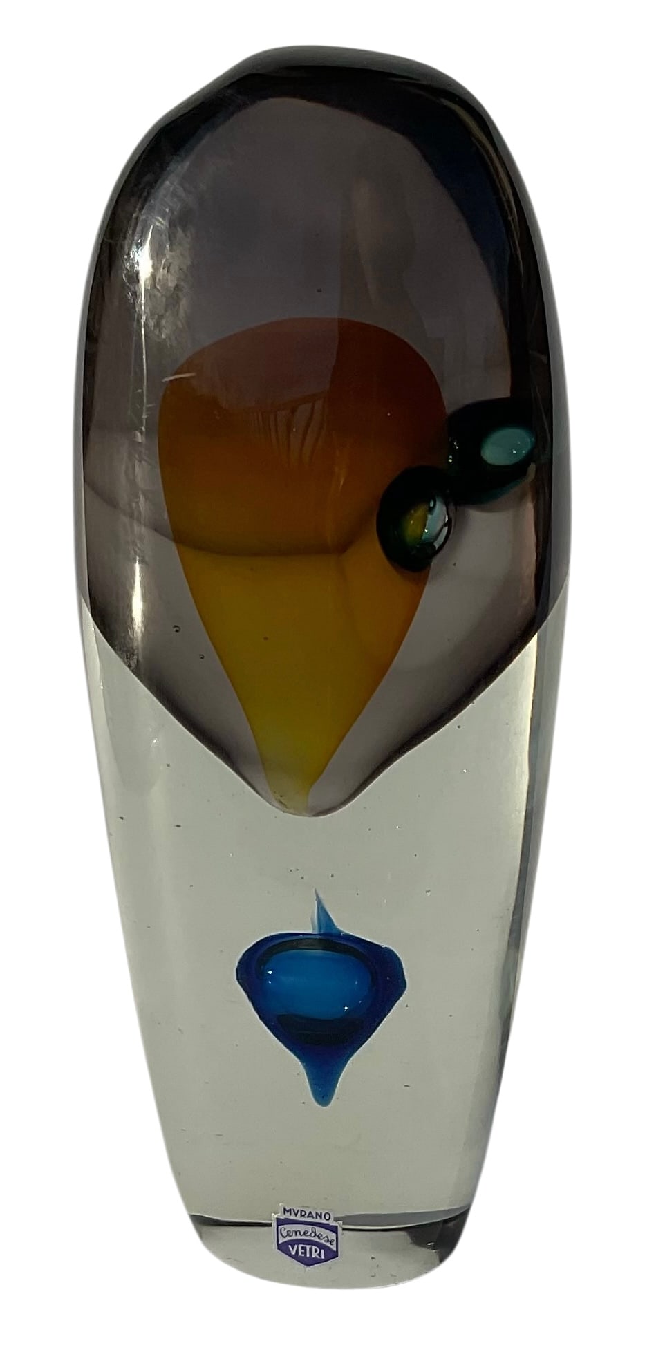 Antonio Da Ros Cenedese Murano Sommerso Art Glass upright fish sculpture with original label: Antonio Da Ros Cenedese Murano Sommerso Art Glass upright fish sculpture with original label