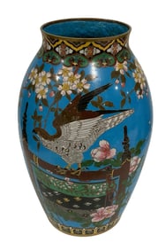 Large Meiji Period Japanese Cloisonne Vase with bird decoration