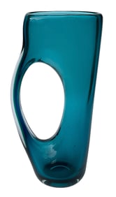 Fulvio Bianconi for Venini Sommerso Pitcher form with pierced decoration signed with 3 line acid