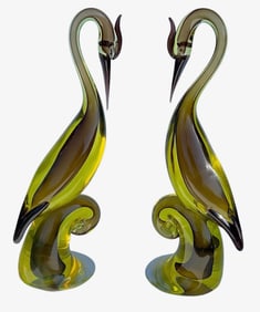 Antonio Da Ros Cenedese Pair vibrant murano sommerso glass birds