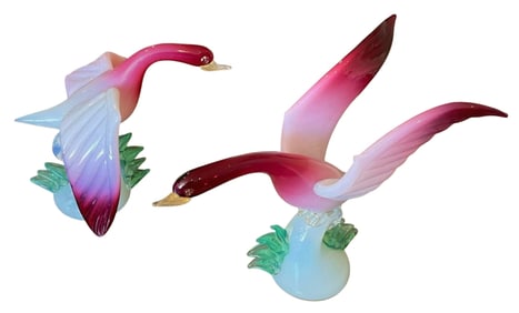 PAIR Archimede Seguso Attributed amazing murano art glass bird sculptures