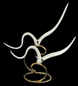 Large Licio Zanetti PAIR of Flying birds on original glass stand signed by the artist
