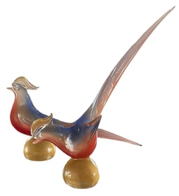 PAIR Archimede Seguso Murano Polveri Murano Art Glass Large Glass bird sculptures