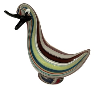 Barovier and Toso Murano Art Glass Duck sculpture in multi color canes