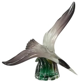 Alfredo Barbini Cenedese Early Murano Art Glass Albatros Bird sculpture with original early paper