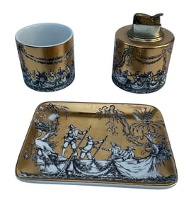 Piero Fornasetti 3 piece smoke set with plate lighter and cup