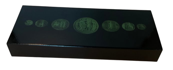 LARGE Piero Fornasetti Black dresser box with green medalion decoration
