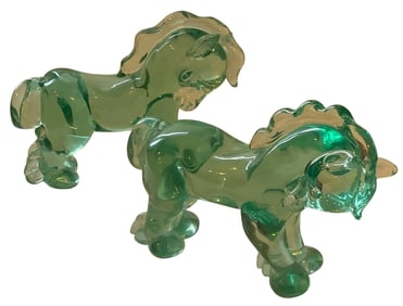 Seguso Vetri D Arte Flavio Poli PAIR Model 7663 Murano art glass figures of horses in irredescent