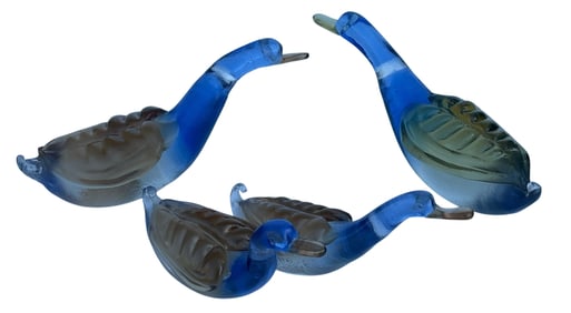 Barovier Seguso Ferro Model 2809 group of corrosso murano glass ducks