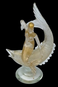 Salviati Murano Art Glass mermaid figure on a fish attributed to Alfredo Barbini